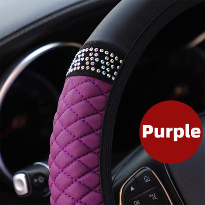PU Leather Elasticity Car Steering Wheel Cover Anti-Slip Adjustable Steering Wheel Protective Sleeve, Purple - color: Purple