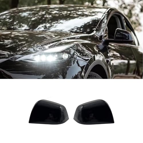 Compatible with Tesla Model Y Side Mirror Cover Replacement 2021 2022 2023 2024, Left & Right Side Rearview Mirror Cover Cap for Model Y Accessories(Black)2pcs - color: Black