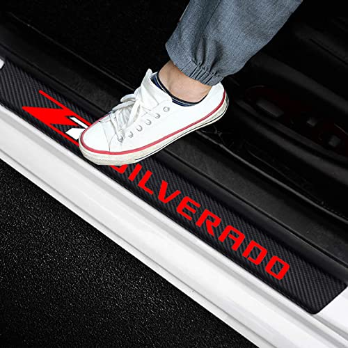 Winover 4Pcs for Chvey Silverado Door Sill Protector Reflective 4D Carbon Fiber Sticker Decoration Door Entry Guard Door Sill Scuff Plate Stickers Accessories (for Silverado)…