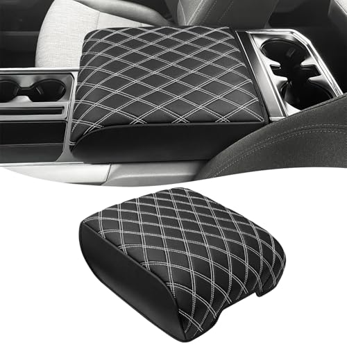 KBH Center Console Armrest Cover for 2021-2026 Ford F150, Middle Console Lid Protector, Arm Rest Box Cushion, Anti-Scratch, Black-Gray Stitch (Fits Bucket Seat Console Only) - size: Bucket Seat, 21-26 F150, Gray Stitch