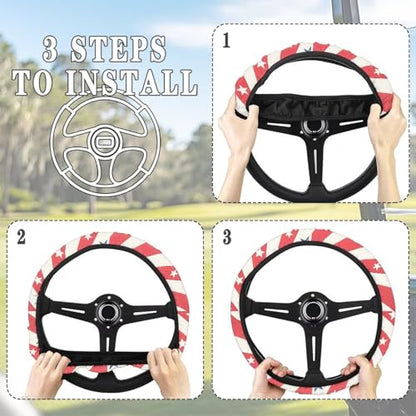 4th of July Car Accessories Steering Wheel Cover Golf Cart Steering Wheel Covers Fits 13 1/2-14 Inch Anti-Slip Sweatproof Odorless Comfy Steering Wheel Cover Golfer Friends - color: 4th of July Stripe