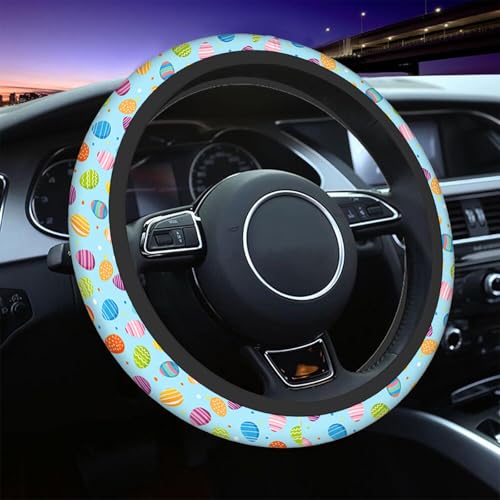 Swono Easter Eggs Steering Wheel Cover, Colorful Easter Eggs Breathable Auto Car Steering Wheel Cushion Case for Men Universal 15 Inch Steering Wheel Protection - color: Easter Eggs