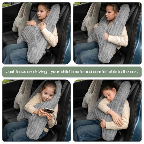 HIGOGOGO Washable Travel Pillow, Car Pillow for Kids & Adults, Upgraded Travel Pillows with Removable Soft Cover and High-Support Foam, Fix Neck and Body Sitting/Sleeping on The Trip, Dark Grey - color: A-dark Grey