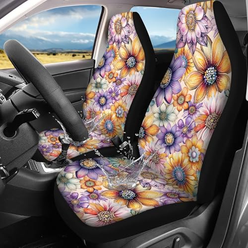 Boho Floral Print Waterproof Car Seat Cover Front Seats Only for Women,Universal Fit for SUV,Truck,Sedan or Van - color: Boho Floral