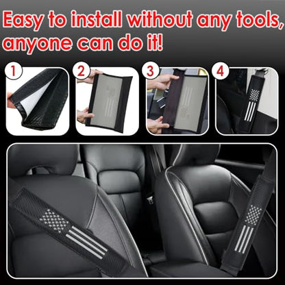 KAELTHAS 2 PCS Car Seat Belt Cover Pad Cushions Comfortable Driving Interior Accessories for Car SUV Truck Tractor Golf Cart UTV (Carbon Fiber with USA Flag) - style: Carbon Fiber with USA Flag