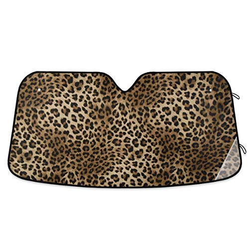 Pretty Leopard Print Car Windshield Sun Shade Block UV Rays Sun Visor Protector Accordion Folding Sunshade Keep Vehicle Cool and Damage Free, Easy to Use, Fits Windshields of Various Sizes - color: Brown-leopard print