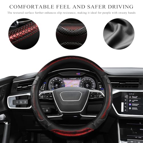 Car Steering Wheel Cover, 15 Inch Anti-Slip Steering Wheel Cover Protector with 3D Honeycomb Design, Universal Steering Wheel Covers for Truck SUV, Car Accessories (Red, Round Shape) - color: Red, Round Shape