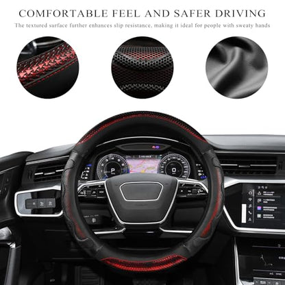 Car Steering Wheel Cover, 15 Inch Anti-Slip Steering Wheel Cover Protector with 3D Honeycomb Design, Universal Steering Wheel Covers for Truck SUV, Car Accessories (Red, Round Shape) - color: Red, Round Shape