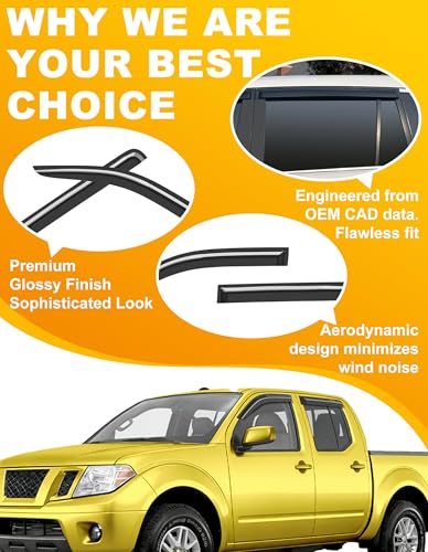 Extra-Thick Window Rain Guard for 2005-2021 Nissan Frontier Crew Cab Rain Guards Tape-on Side Truck Window Visors Low Profile Vent Visor Window Deflectors Vent Shades Car Accessories - size: Fit for 2005-2021 Nissan Frontier Crew Cab