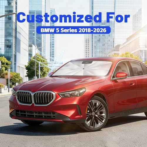 Car Windshield Sun Shade for BMW 5 Series 2018-2026 –[Reflective Coated Fabric] Sunshade Umbrella for Front Window, Car Shades Sun Visor Keep Car Cool and Protects Interior, 1:1 Exact Fit - size: For BMW 5 Series 2018-2026