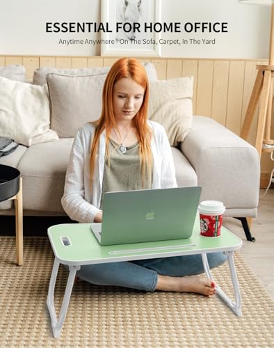ZEAPTAC Laptop Bed Desk, Foldable Lap Desk, Portable Lap Table, Laptop Stand with Cup Holder & Tablet Slot & Lifting Handle for Working Writing Drawing & Eating - Green - color: Green
