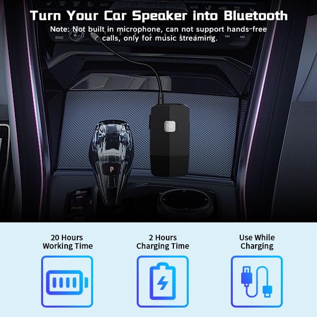 iDIGMALL Advanced Bluetooth 5.4 Receiver for Home Stereo, Wireless Audio Adapter for Wired Speaker Car Stereo Music Streaming with 3.5mm RCA Jack, 20 Hours Playtime, Easy to Slide ON/Off, Multi-Point - color: J205