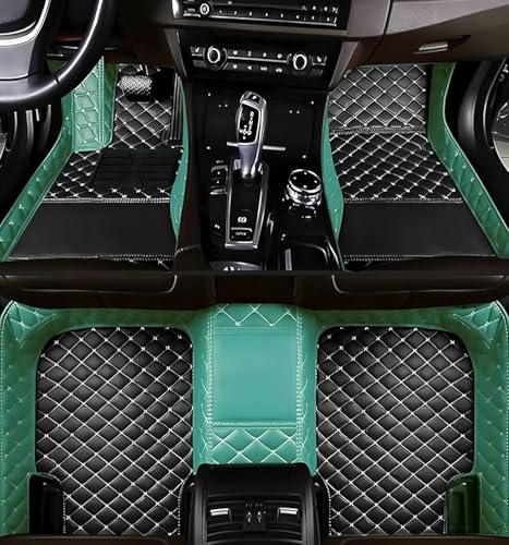Custom Floor Mats for Cars,All-Weather car Floor MATS-Suitable for 99% of car Models,Luxury Full Coverage All Car Floor Mats,Anti-Slip Leather Car Mat Set (Green Black, Beige line) - color: Green black, beige line