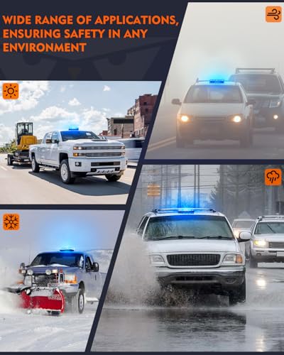LUMENIX LED Roof Top Strobe Beacon Light Bar Rooftop Security Warning Emergency Flashing Plow Lights for Police Firefighters Volunteer POV Vehicles Trucks Cars - Blue - color: Blue
