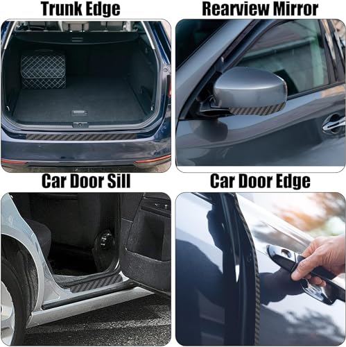 Car Door Edge Guards Door Sill Protector 3D Carbon Fiber Car Wrap Film Vinyl Automotive Wrap Film Car Door Sill Protection Film Anti-Collision Fits for Most Car Truck SUV (4In x 9.84Ft, Black)