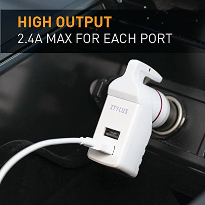 Stinger USB Emergency Escape Tool: Life-Saving Rescue Car Charger, Spring Loaded Window Breaker, Seat belt Cutter, Dual USB Ports Max. 2.4A (1x Black and 1x White Stinger) - color: White & Black 2pcs Combo Deal