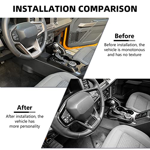 RAZPOY for Bronco 9PCS Interior Kit, Gear Shift Panel Cover, Steering Wheel Trim, Inner Door Handle Cover Compatible with 2021-2024 Ford Bronco Carbon Fiber Interior Accessories 4-Door