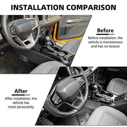 RAZPOY for Bronco 9PCS Interior Kit, Gear Shift Panel Cover, Steering Wheel Trim, Inner Door Handle Cover Compatible with 2021-2024 Ford Bronco Carbon Fiber Interior Accessories 4-Door
