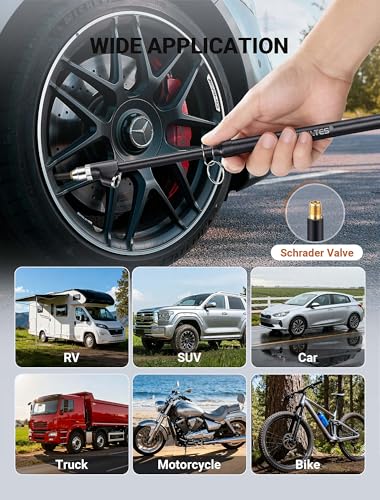 EVOULTES Heavy Duty Tire Pressure Gauge, Straight-On Dual Head Air Pressure Gauge Range 10-150 PSI, Air Gauge & 4 Valve Caps, Semi Truck Tire Gauge for Truck, RV, Car