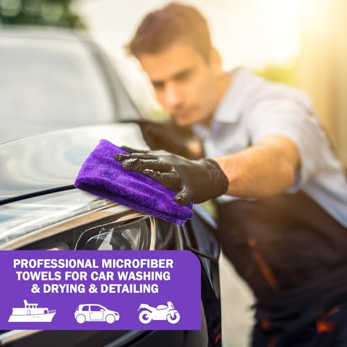 Tallew 15 Pcs 15 Pcs Car Microfiber Towels Buffing Drying Wash Cleaning Cloths Plush Large Towels Thick Care Polishing Detailing Waxing Scratch Proof Towel, 15.75 x 15.75 Inch (Purple) - color: Purple
