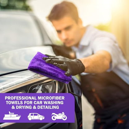 Tallew 15 Pcs 15 Pcs Car Microfiber Towels Buffing Drying Wash Cleaning Cloths Plush Large Towels Thick Care Polishing Detailing Waxing Scratch Proof Towel, 15.75 x 15.75 Inch (Purple) - color: Purple