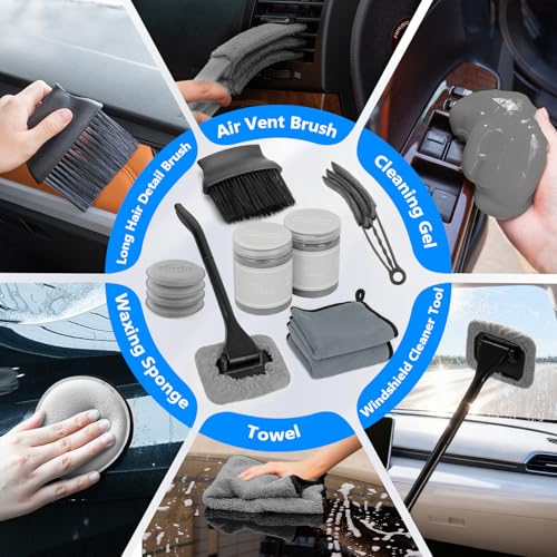 ThinkLearn Car Wash Detailing Kit with Foam Gun, Car Cleaning Kit Set,Car Wash Brush with Long Handle, Large Folding Bucket for Interior Exterior Car Wash Supplies, Car Gift Set Gray
