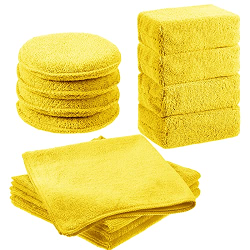 12 Pack Microfiber Applicator Pad Microfiber Sponge for Car Include Round Wax Microfiber Applicator Rectangle Car Drying Towel Exterior Auto Detailing Kit for Cleaning (Yellow) - color: Yellow