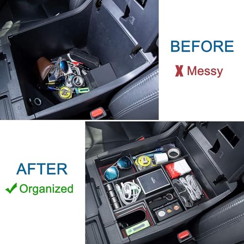 JDMCAR Compatible with Toyota Tundra Accessories 2014-2021 Center Console Organizer, Insert ABS Black Materials Tray, Armrest Secondary Storage Box - Full Tray -Red Trim - color: RED