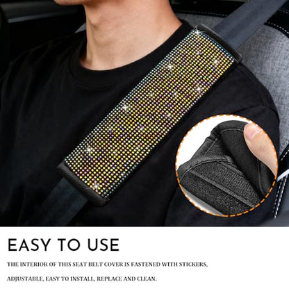2PCS Bling Seat Belt Covers, Seat Belt Cover Pad, Car Seatbelt Shoulder Pads with Rhinestone, Auto Accessories Comfortable Automotive Neck Shoulder Mat Cushion for Car Truck SUV (AB) - color: AB