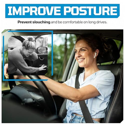 FORTEM Car Seat Cushion, Memory Foam Wedge Cushion for Driving, Car Seat Pad for Comfort, Non Slip Bottom, Adjustable Straps, Washable Cover