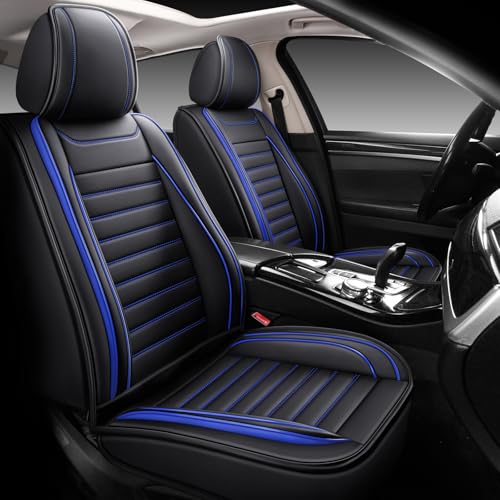 MINGBRON Leather Car Seat Covers Full Set, Universal Faux Leather Car Seat Covers 5 Seats, Automotive Seat Covers for Most Sedans SUVs Trucks, Front and Rear Seat Covers,Wine Red - color: Blue, size: 5 Seat Covers (Front & Rear)