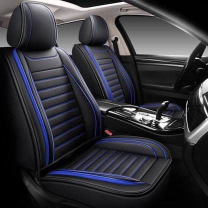 MINGBRON Leather Car Seat Covers Full Set, Universal Faux Leather Car Seat Covers 5 Seats, Automotive Seat Covers for Most Sedans SUVs Trucks, Front and Rear Seat Covers,Wine Red - color: Blue, size: 5 Seat Covers (Front & Rear)