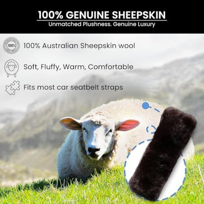 Andalus Genuine Sheepskin Car Seat Belt Cover Pad – Soft Fuzzy, Comfy Fluffy Seatbelt Covers, Shoulder Pad Neck Cushion Protector, Car Accessories for Woman, Man, Girl (Brown, 2-Pack) - color: Brown