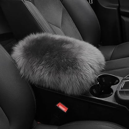 Genuine Sheepskin Center Console Cover Pad Genuine Furry Fluffy Wool Fur Car Armrest Cover Protector Universal Fit for SUV/Truck/Car - color: Long Wool-Dark Gray