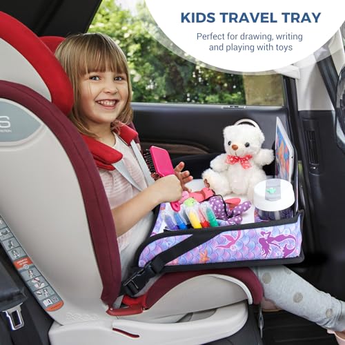 COOLBEBE Kids Travel Tray for Toddler Car Seat, Travel Tray for Airplane, Toddler Car Seat Lap Tray, Carseat Table Tray for Kids Travel Activities (Mermaid - color: Mermaid