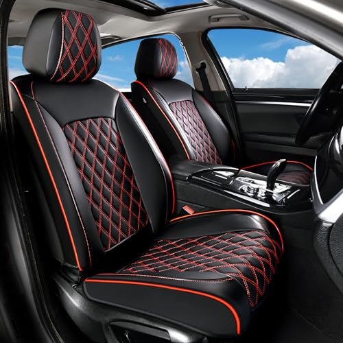 Huidasource Seat Covers, Nappa Leather Car Seat Covers, Velcro Adjustable, Compatible with Airbags, Child Seat, Seat Belts, Fit for Most Cars, Vans, Trucks, SUVs (Full Set/Black&Red) - color: 01FS# Black & Red01, size: 5pcs Full Set
