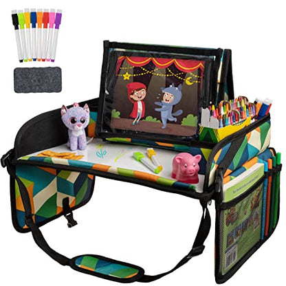 Lusso Gear Kids Travel Tray for Toddlers & Kids - Car Seat Lap Tray for Airplane & Road Trip Activities (Geometric) - color: Geometric