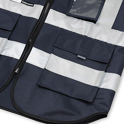 Salzmann High Visibility Safety Vest | Multi Pocket Reflective Vest | 5 Colors & 5 Sizes | Made with 3M Reflective Material - color: Navy Blue, size: 4X-Large-5X-Large