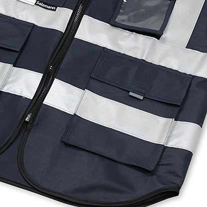 Salzmann High Visibility Safety Vest | Multi Pocket Reflective Vest | 5 Colors & 5 Sizes | Made with 3M Reflective Material - color: Navy Blue, size: X-Large