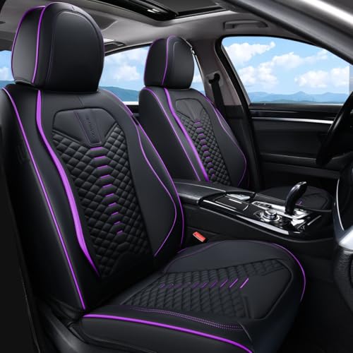 Coverado Car Seat Covers Front Seats, Nappa Leather Black&Purple Car Seat Cover, Automotive Seat Covers, Waterproof Driver Seat Protector, 2 Pack Front Seat Cover Car Seat Cushion Fit for Most Cars - color: Black&Purple, size: Front
