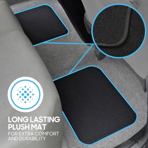 BDK Premium 4PC Set of Carpet Car Floor Mats with Vinyl Safety Heel Pad for Car, Truck, SUV, Coupe Sedan, Black (MT-100-BK) - color: Black