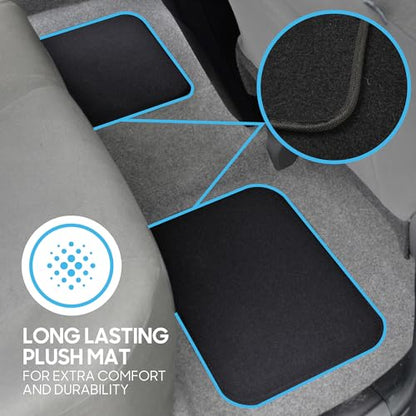 BDK Premium 4PC Set of Carpet Car Floor Mats with Vinyl Safety Heel Pad for Car, Truck, SUV, Coupe Sedan, Black (MT-100-BK) - color: Black