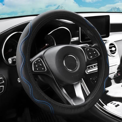 zipelo Elastic Stretch Steering Wheel Cover, Microfiber Breathable Ice Silk, Universal 15 Inch Anti-Slip Car Steering Wheel Protector, Warm in Winter and Cool in Summer for Women (Style2-Black/Blue) - color: Style2-Black/Blue