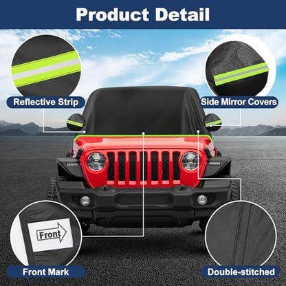 QUNSUNUS JK JL Cab Cover 4 Door, Waterproof JK JL Cover with Cotton Liner, All Weather JKU JLU Cab Covers with Adjustable Straps and Zipper for Wind, Sun, Rain and Dust Protection - size: for Jeep JK&JL 4 Door Cab Cover