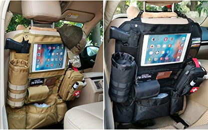 Upgrade Tactical Seat Back Organizer Molle Car Seat Organizer with 4 Detachable Pouches: Trauma Medical Pouch, Water Bottle Pouch, Vehicle Protector Organizers (Modern B Black) - style: Modern B Black