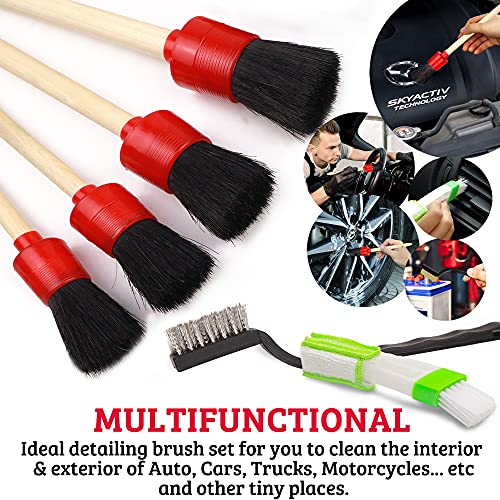 TAKAVU Complete Car Detailing Kit (12pc) - Detail Brushes, Wire Brushes, Vent Duster & Microfiber Towel for Wheels, Interior, Exterior, Engine Bay & Motorcycle Cleaning