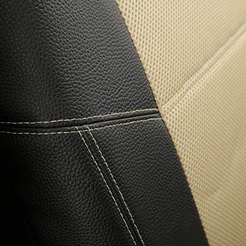 P&J AUTO Leather and Mesh Car Seat Cover Full Set in 9pcs Universal Fit for Cars Trucks Vans & SUVs Airbag Compatible (Beige) - color: Beige