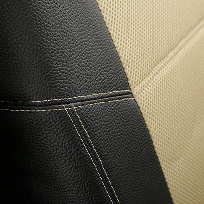 P&J AUTO Leather and Mesh Car Seat Cover Full Set in 9pcs Universal Fit for Cars Trucks Vans & SUVs Airbag Compatible (Beige) - color: Beige