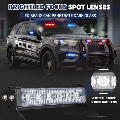 4X 6.1 inch Emergency Strobe Police Lights Red/Blue 24 LED Waterproof Hazard Warning Flashing Safety Dash Front/Rear/Side Windshield Lights for First response vehicle Trucks Car - color: Red/Blue