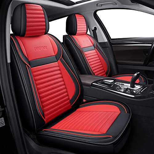 LINGVIDO Full Set Car Seat Covers, Faux Nappa Leather, Airbag Compatible and Waterproof Protectors for Sedans SUVs, Breathable Interior for Active Families, Pets, and Commuters (5 Seats, Black/Red) - color: Red+Black, size: Full Set